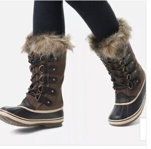 Sorel Joan of Arc Tall Waterproof Faux Fur Lined Winter Snow Rain Boots Brown 8